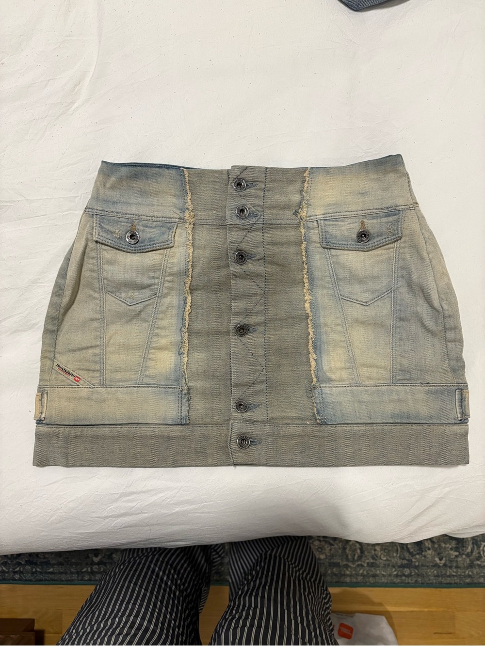 Diesel Washed Denim Button-Front Mini Skirt
